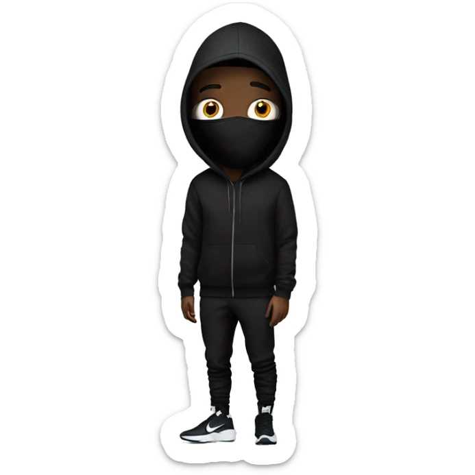 Guy with black Nike skii mask and black Balenciaga hoodie over head sticker