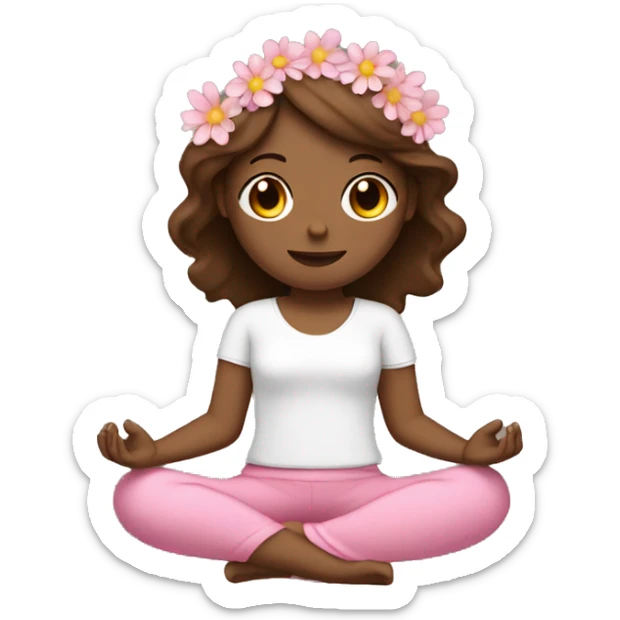 White girl  brown hair meditating with flowers wearing pink  sticker