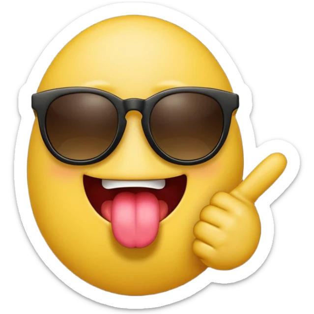 Fassa um emoji simples aquele da carinha amarelo de óculos escuro dando uma língua bem ofensiva e mostrando o dedo do meio da mesma forma. Tá mais ou menos do jeito que eu quero óculos preto totalmente e um dedo do meio com a mão ao contrario  sticker