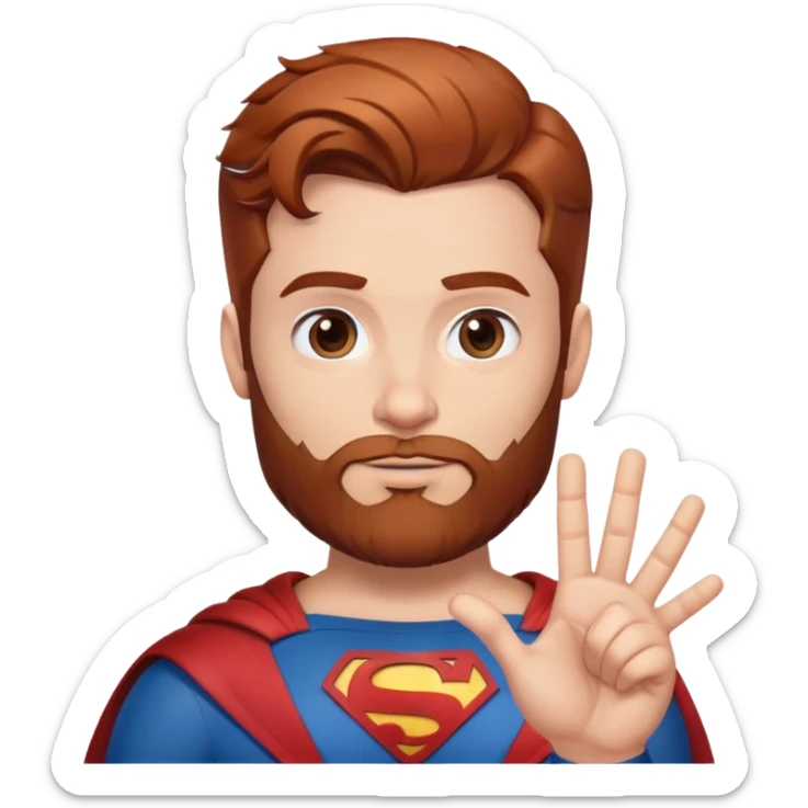 Adult Superman with redish brownish hair and full beard making hand heart emoji sticker