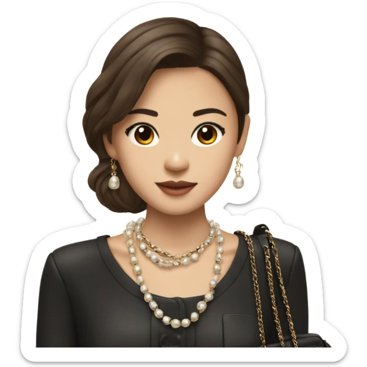 Realistic brown hair Chanel Asian Girl with Birkin bag and Chanel necklace sticker