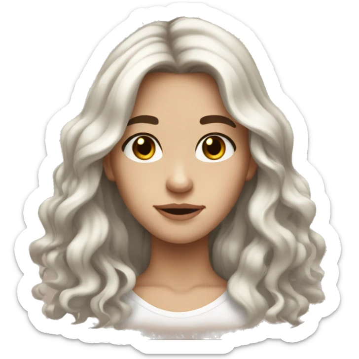 White PALE Teen with WAVY LONG BROWN HAIR and brown eyes  sticker