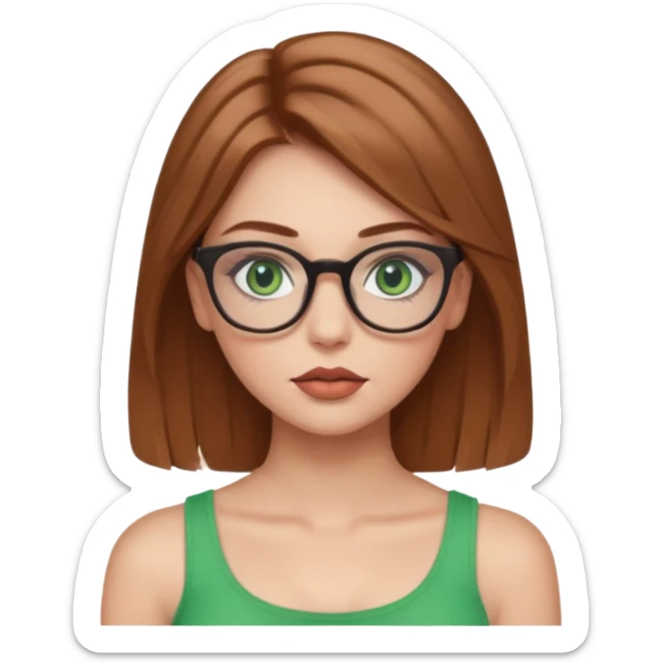 Yeşil gözlü,Hafif kahverengi saçlı, beyaz tenli, gözlüklü, crop giyinen ,dolgun dudaklı,makyajlı bir kiz sticker