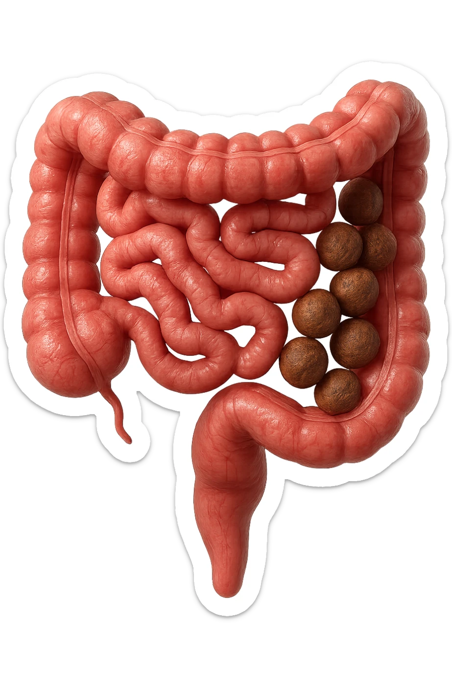 intestino umano anatomico, iperrealistico 4k, con feci a palline sticker