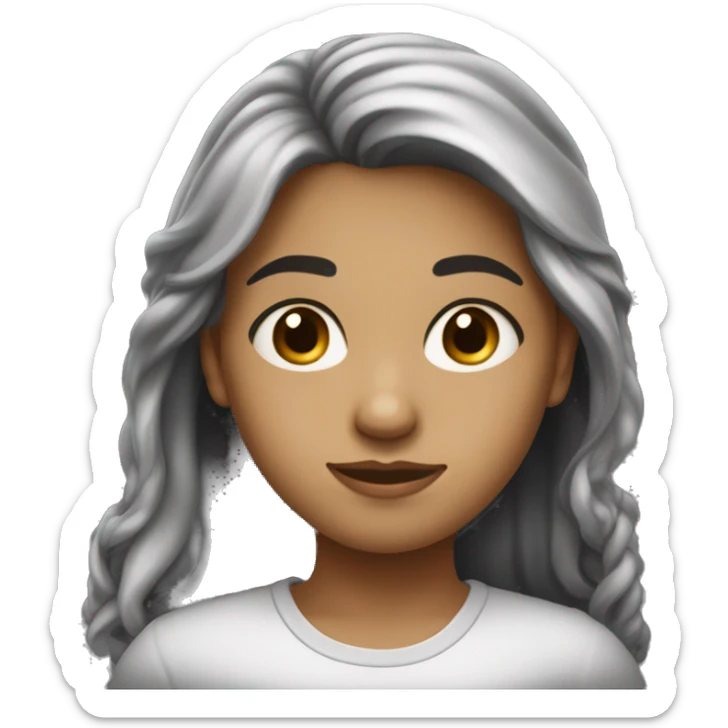 Jeune fille long cheveux noir, tête un peu ronde et la peau blanche  sticker