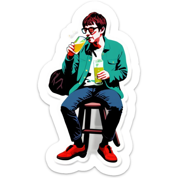 Blur guitarist Graham Coxon is drinking soju in a glass of soju. sticker