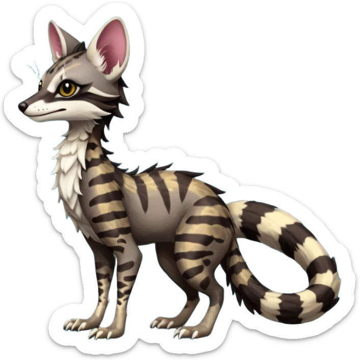Feral Rare Fantasy dark tropical Vernid-Sergal-Genet-Trico-species by LiLaiRa, random markings, tufted tail, tufted ears, full body sticker