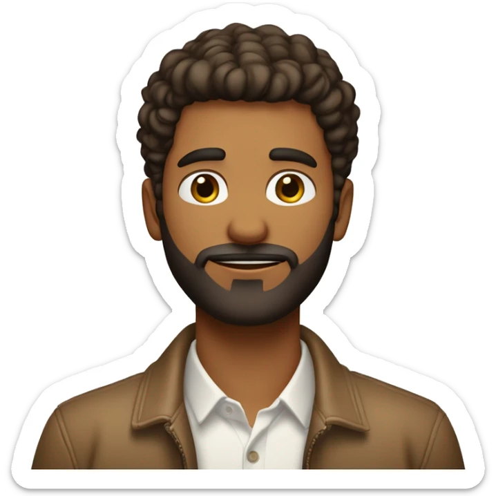 Un jeune homme avec un visage assez fin, yeux marron, peau beige, fine barbe et coiffure en dégradé avec cheuveux en haut légèrement sur le côté  sticker