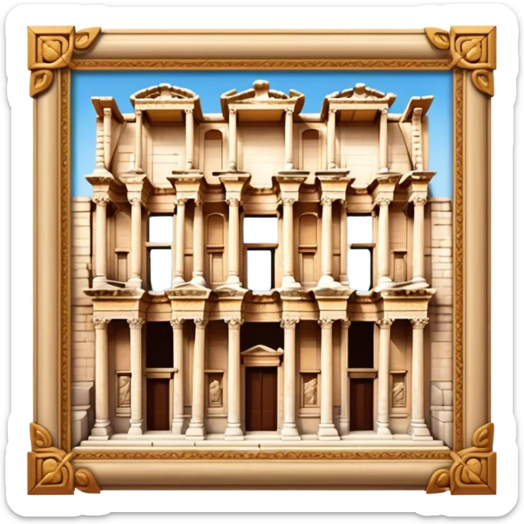 Cinematic Realistic Library of Celsus Landmark Emoji, depicted with an ornate ancient facade rendered with lifelike textures and warm, historical lighting. sticker