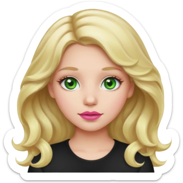 Girl with light blonde way hair in a middle part with green eyes and pink lips sticker