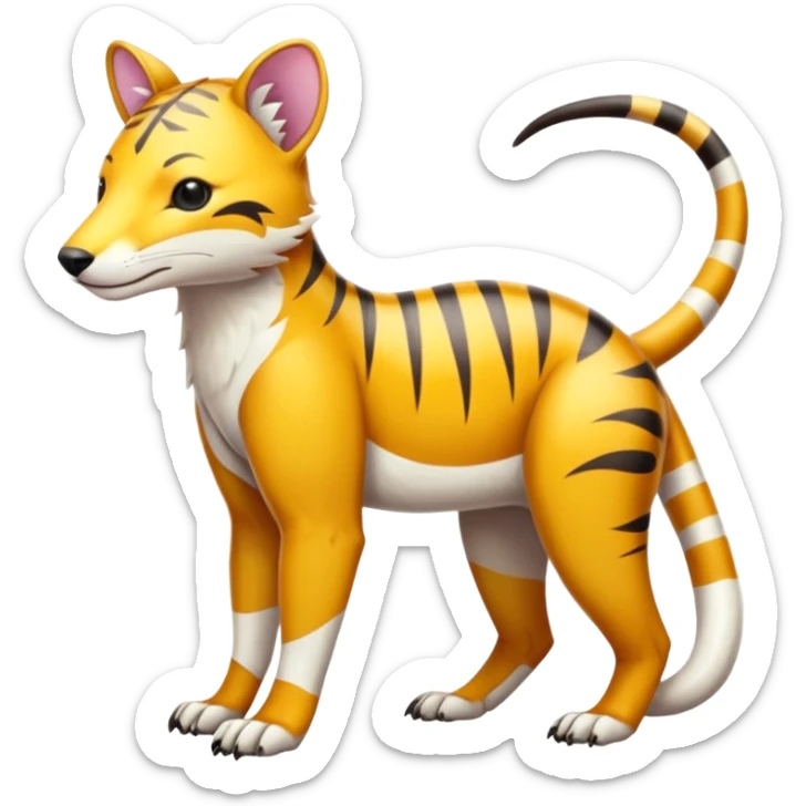 Colorful tropical exotic shiny white beautiful fantasy-Thylacine-Vernid-Cacomistle-Oncilla-animal-Fakémon-hybrid-fursona (full body) sticker