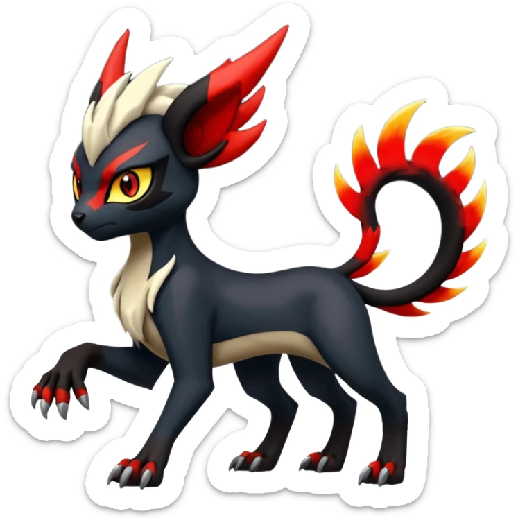 Handsome cool badass edgy Meloetta-Absol-Houndour-Litten-Guilmon-Giratina-Pokémon-Fakémon-fusion-hybrid-creature sticker