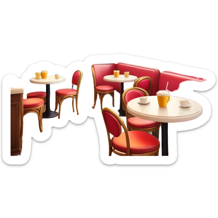 Cinematic Realistic Caf√© Culture Pop Culture Emoji, showcasing a vibrant French caf√© scene rendered with rich textures and warm, inviting lighting. sticker