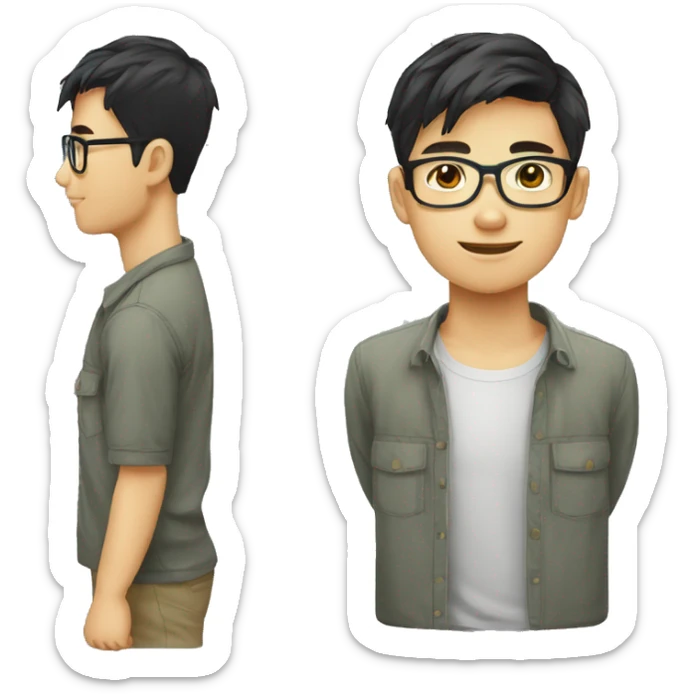 Jeune homme vietnamien avec lunettes rectangulaire et cheveux noir  sticker