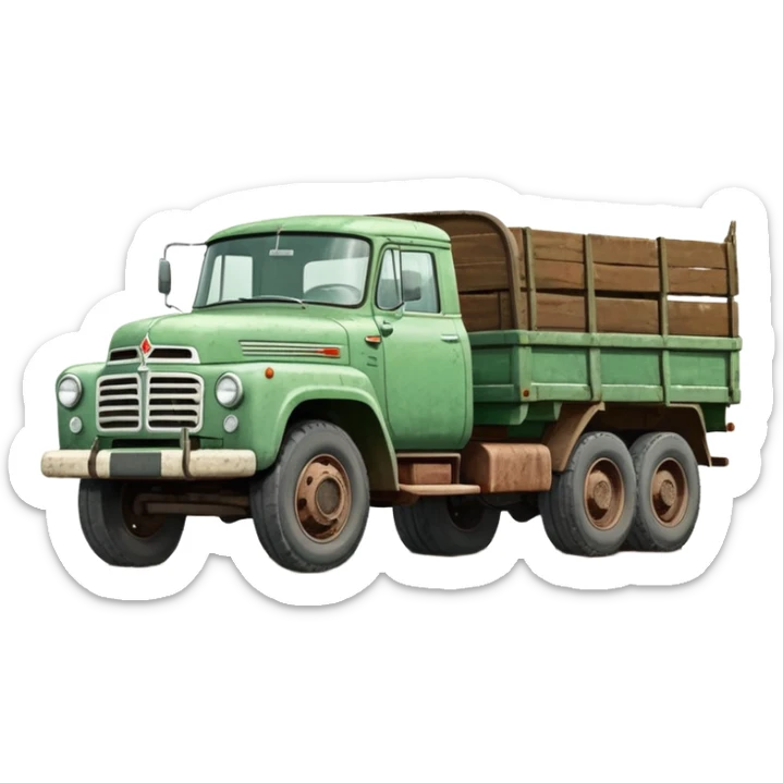 ZIL 130 Soviet truck with green cabin and flatbed, classic vintage Russian truck from 1960s sticker