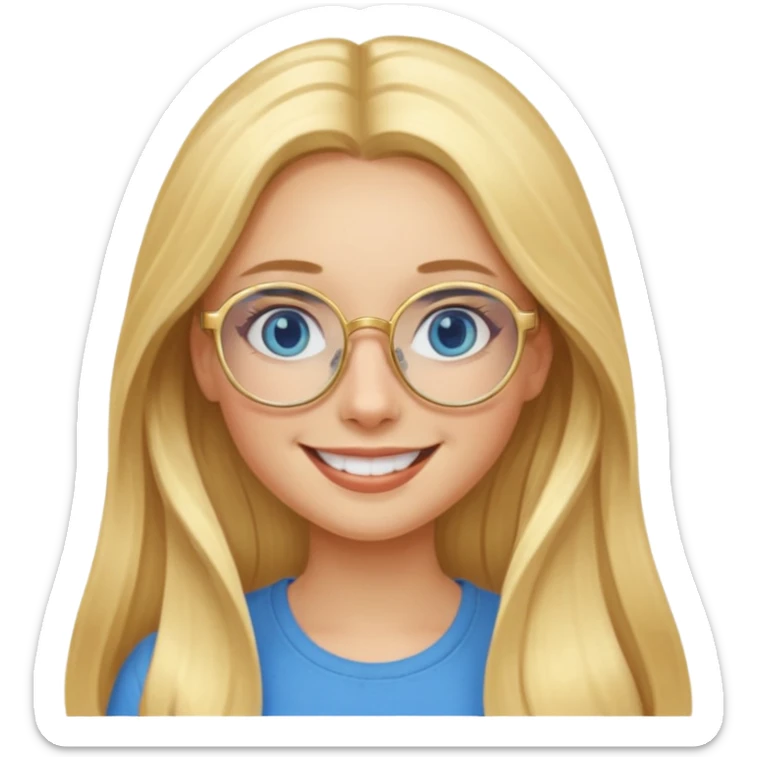 une fille blonde cheveux longs au yeux bleus avec des lunette dorée assez grande joyeuse  sticker