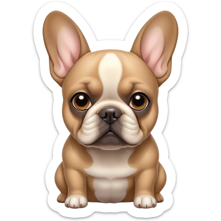 Cinematic Noble Fawn French Bulldog Portrait Emoji, Poised and regal, with a compact, muscular build and a sleek, well-groomed fawn coat, deep-set soulful dark eyes, Simplified yet sharp and sophisticated features, highly detailed, glowing with a soft, dignified glow, high shine, intelligent and determined, stylized with an air of authority, focused and attentive, soft glowing outline, capturing the essence of a watchful and confident companion, so majestic it feels as though it could strut out of the screen with effortless authority! sticker