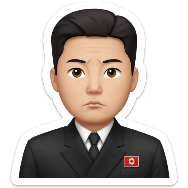 Portrait of a North Korean man, serious and stern, official portrait of a chief engineer at a shipyard, wearing formal dark clothing, neutral background, restrained style, DPRK propaganda style portrait, minimalist, masculine, confident gaze sticker