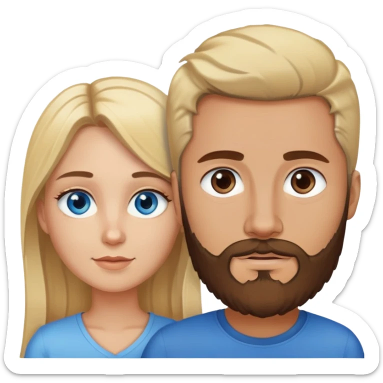 Couple. He is blonde with blue eyes and brown beard. She has dark drown eyes and dark brown hair sticker