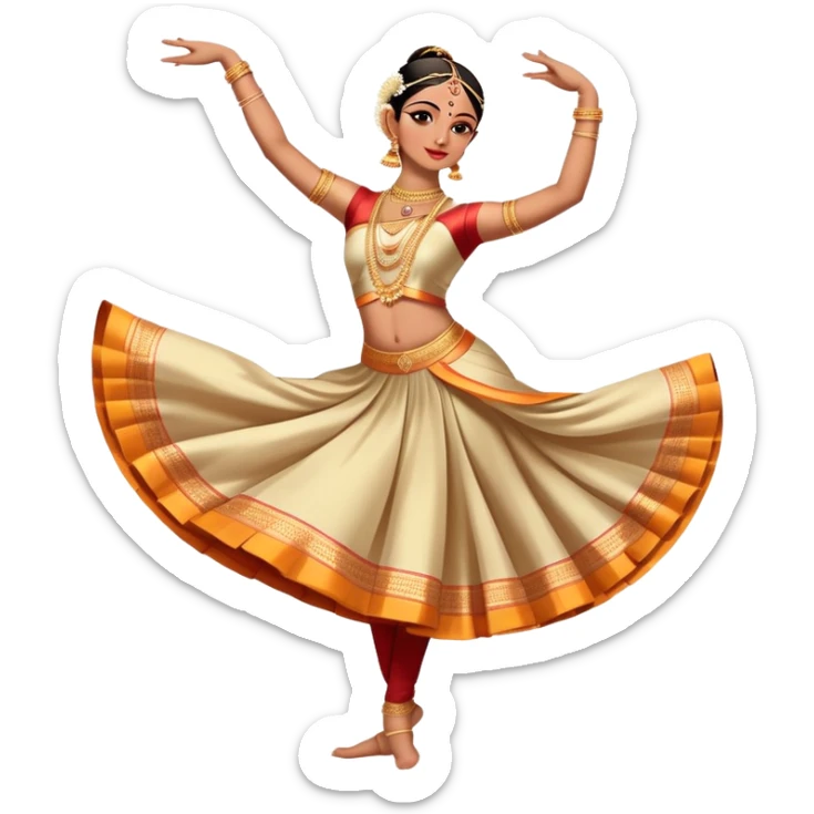 cinematic-realistic-bharatanatyam-dance-emoji,-depicted-as-an-elegant-classical-indian-dance-performance-with-graceful-poses,-intricate-costumes,-and-expressive-hand-gestures,-rendered-with-rich-textures-and-warm-dramatic-lighting, single dancer full body  sticker