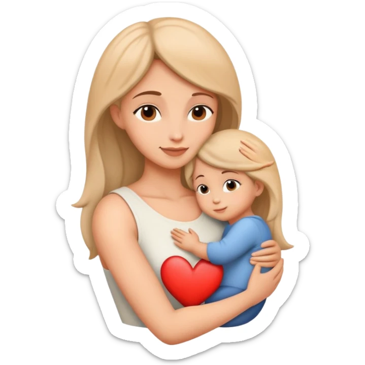 Mother and child in a loving embrace, heart symbol sticker