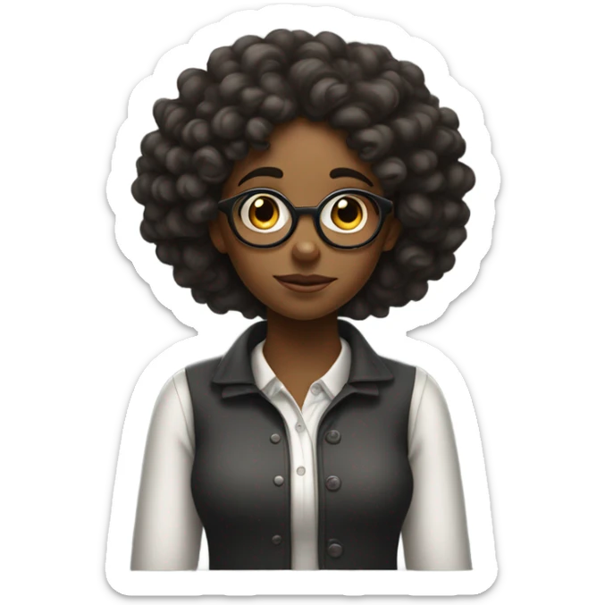 Black girl with curly hair, and round glasses begging like pretty please  sticker