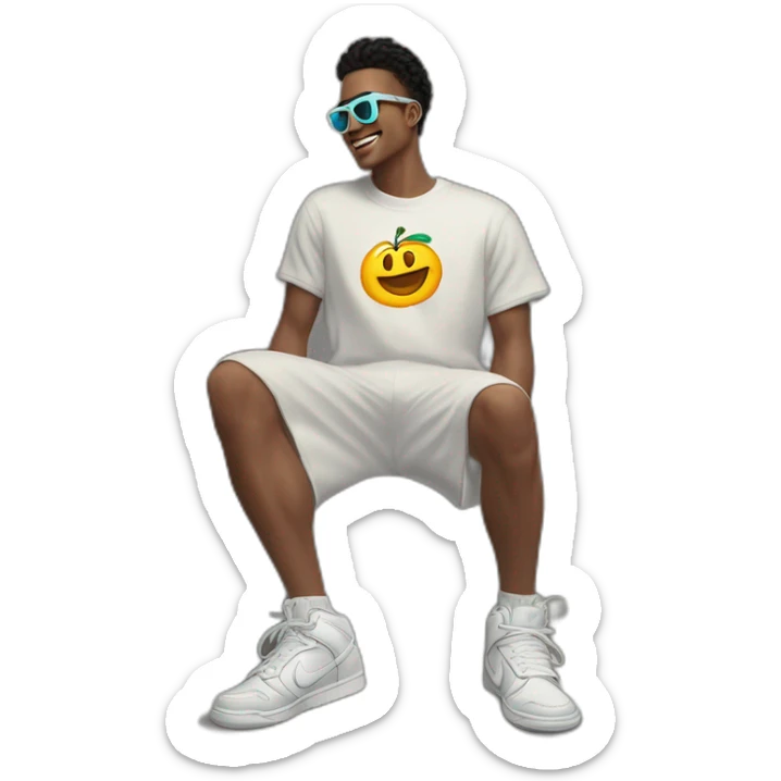 hombre con lentes,color de piel blanco, vestido con buzo y pantalone baggy y zapatillas nike dunk, feliz sticker