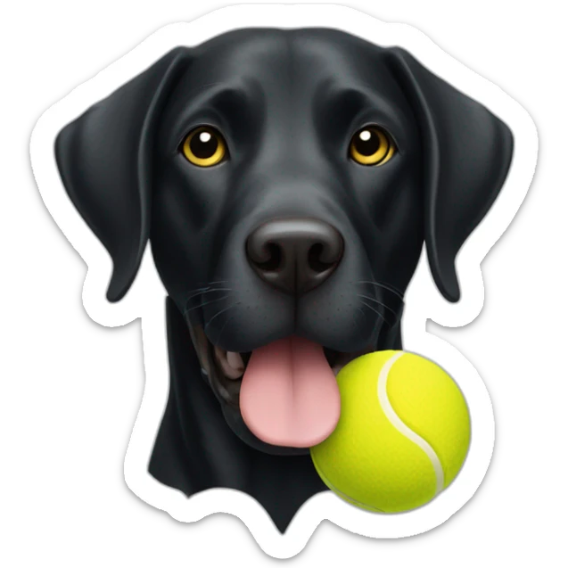 black labrador dog holding a yellow tennis ball in its mouth sticker