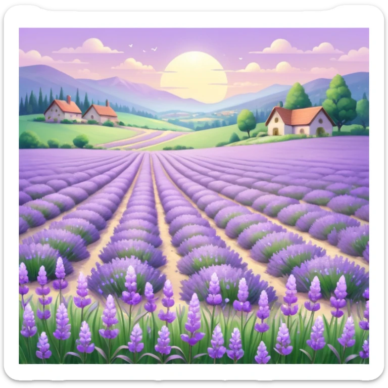 Shiny beautiful glossy purply pastel whitish light sparkly glittery sunny bright lavender lilac flower fields aesthetic scenery grass field cottagecore pastelcore lavendercore realistic real life outside painting sticker