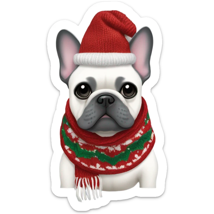 All gray French bulldog in christmas knitted scarf sticker