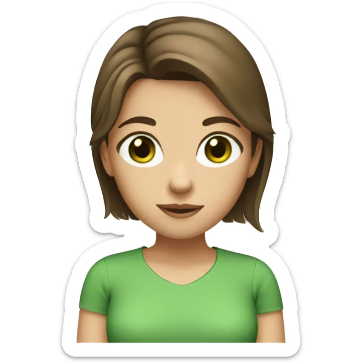 girl with brown hair with green eyes and green shirt sticker