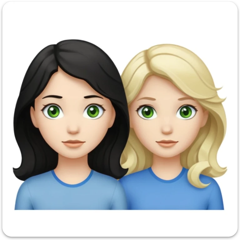 wavy black haired and pale skined green eyed girl with dark golden blonde wavy haired pale skined light grey blue eyed girl sticker