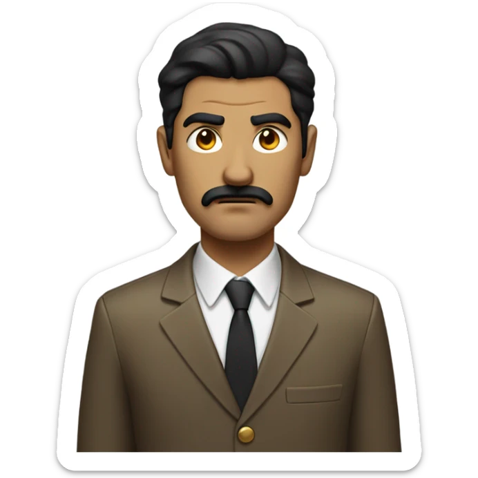 Man with small mustache and black hair wearing a golden brown suit and looking angry sticker