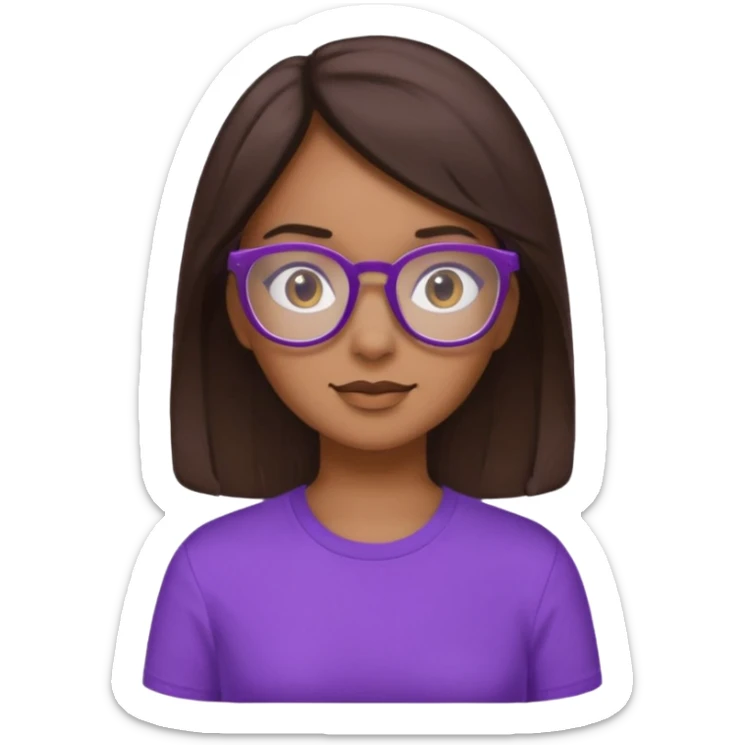 Chica de pelo moreno con gafas, lleva camisa violeta. Piel morena clara sticker