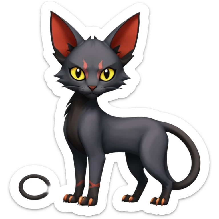 Black edgy Noivern-Litten-Sphynx-Lykoi-Caracal-cat-Fakemon full-body sticker