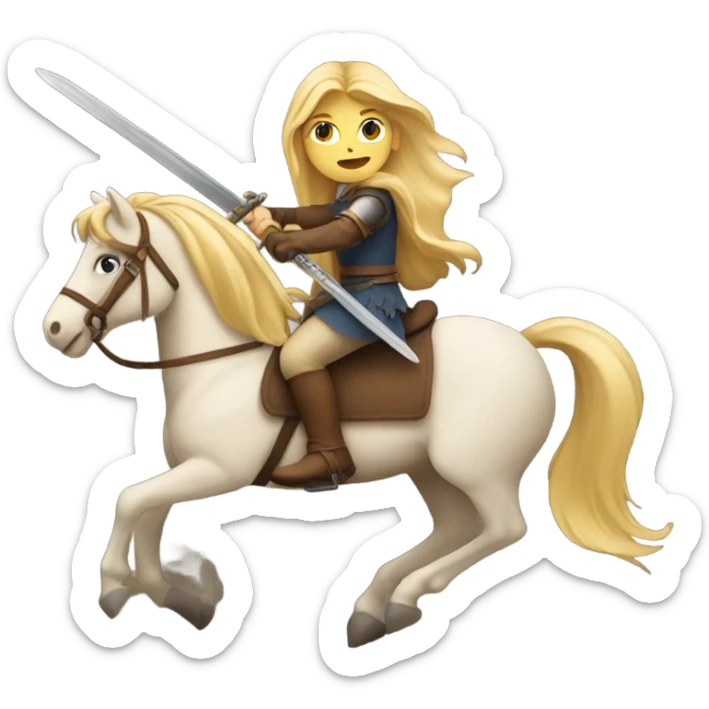Blonde girl with long hair riding horse and holding a sword  sticker