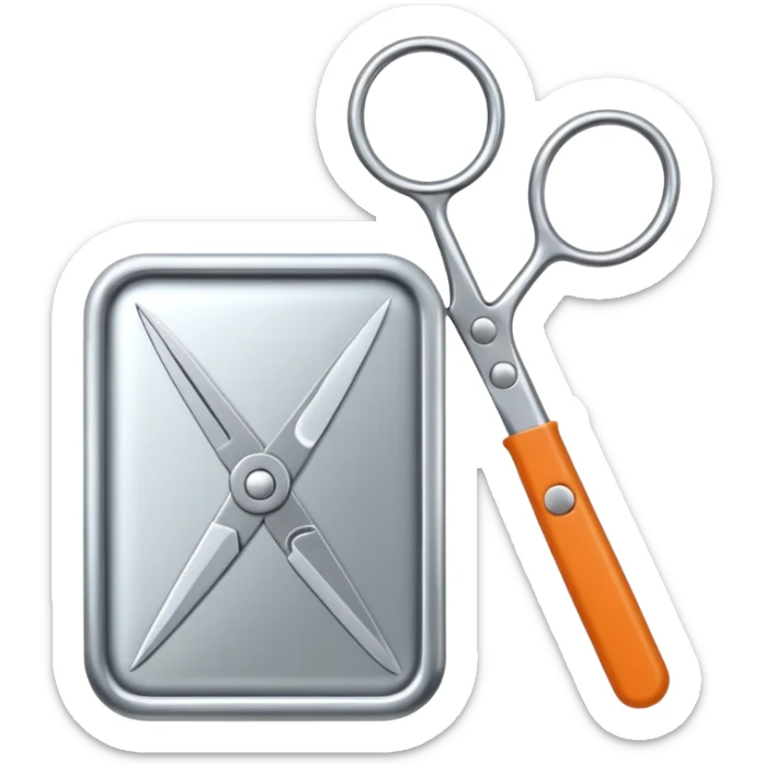 un restangulo con el simbolo de reproducir en el medio y una tijera a un lado sticker