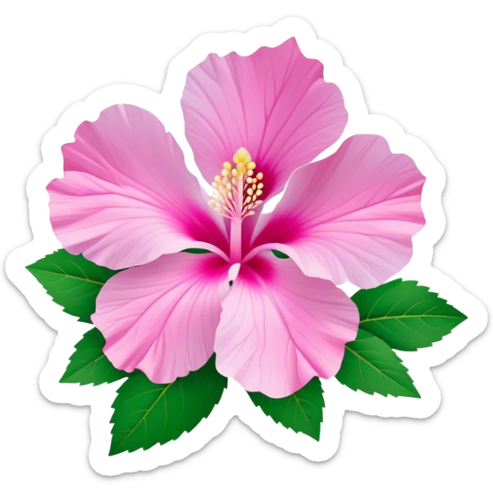 Cinematic Realistic image of a Mugunghwa flower (Rose of Sharon), rendered with delicate petal textures and vibrant pink hues, set against a minimalist background with gentle, diffused lighting that highlights its national significance sticker