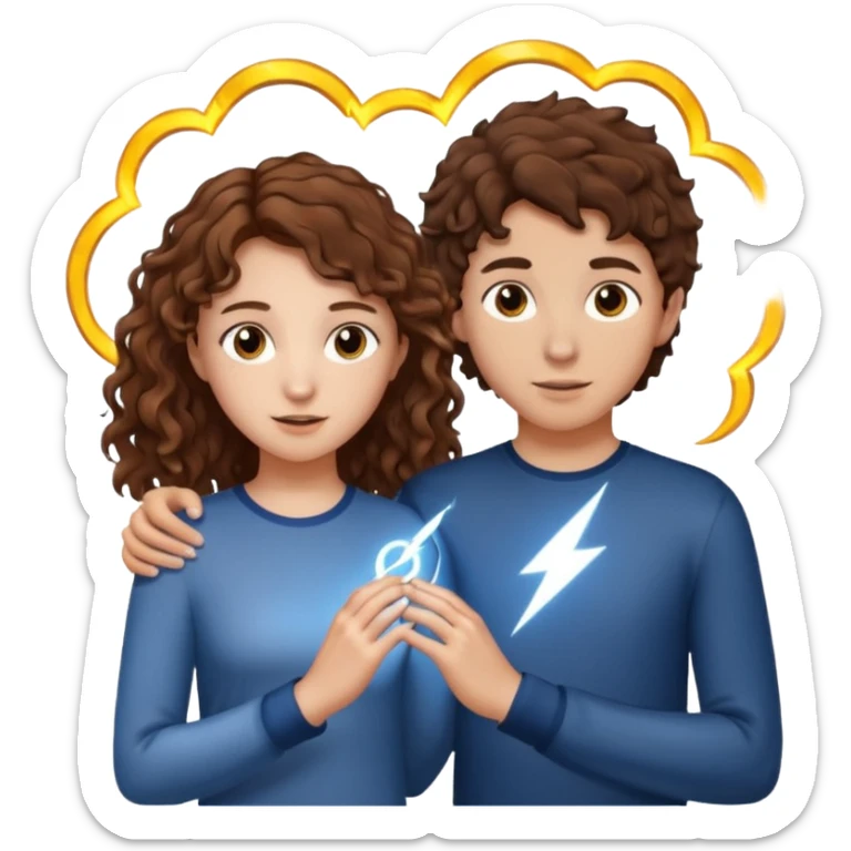a 15 year old girl with brown curly hair but she has lightnings in it with a brown haired boy who gave her a promise ring sticker