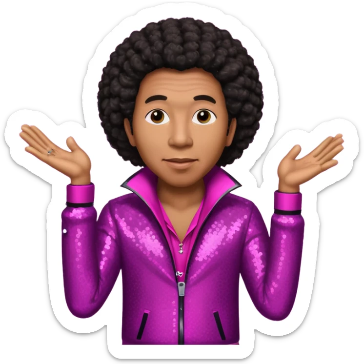 Smokey Robinson with long dark brown afro hair, magenta sequin outfit  sticker