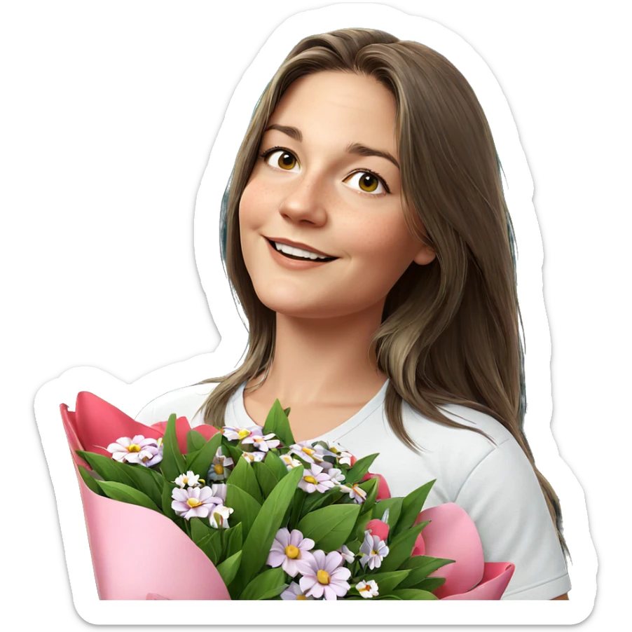 smiling girl with flowers sticker
