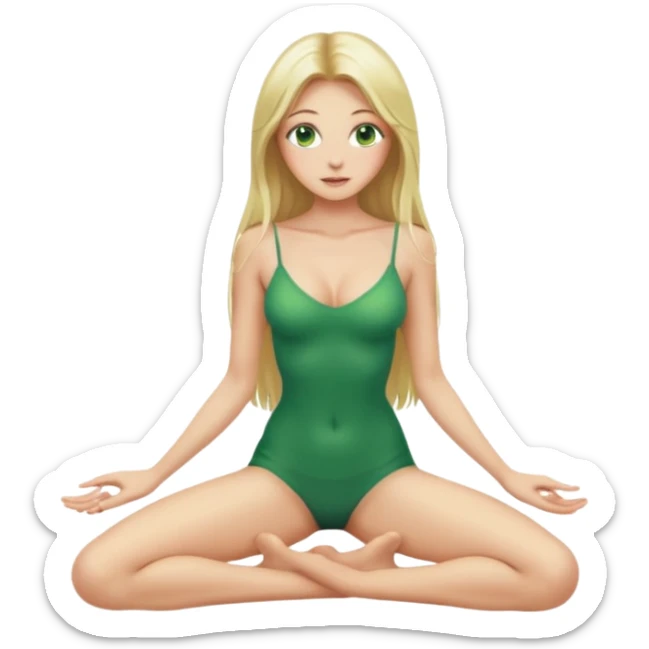 Naked woman tits out long blonde hair green eyes full body skinny legs no clothing on her knees sticker