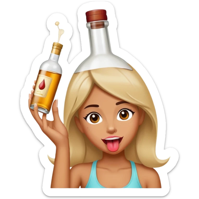 Girl With tongue out holding a liquor bottle on her head  sticker