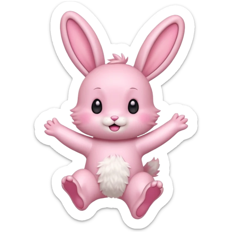Exited pink bunny, kawaii chibi fluffy ears and body jumping of excitement  sticker