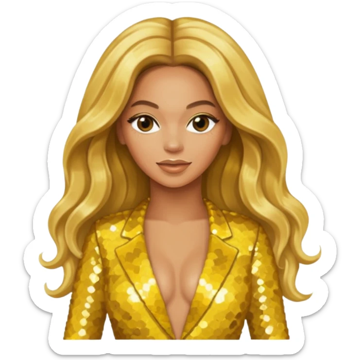Beyonce from Destiny's Child with long golden blonde hair, yellow sequin outfit sticker
