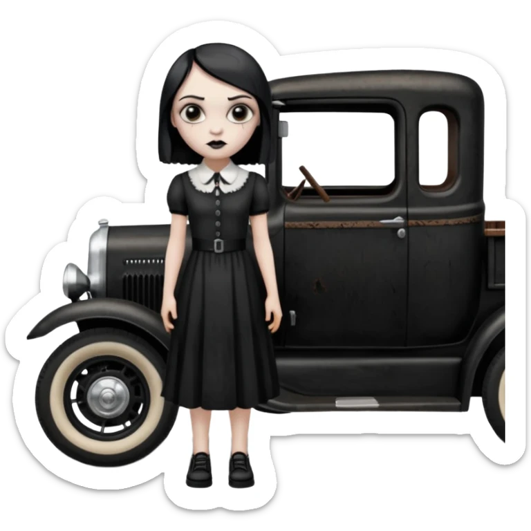 zombie gothic Wednesday Addams.creepy, 1929 ford pickup, hot rod.  sticker