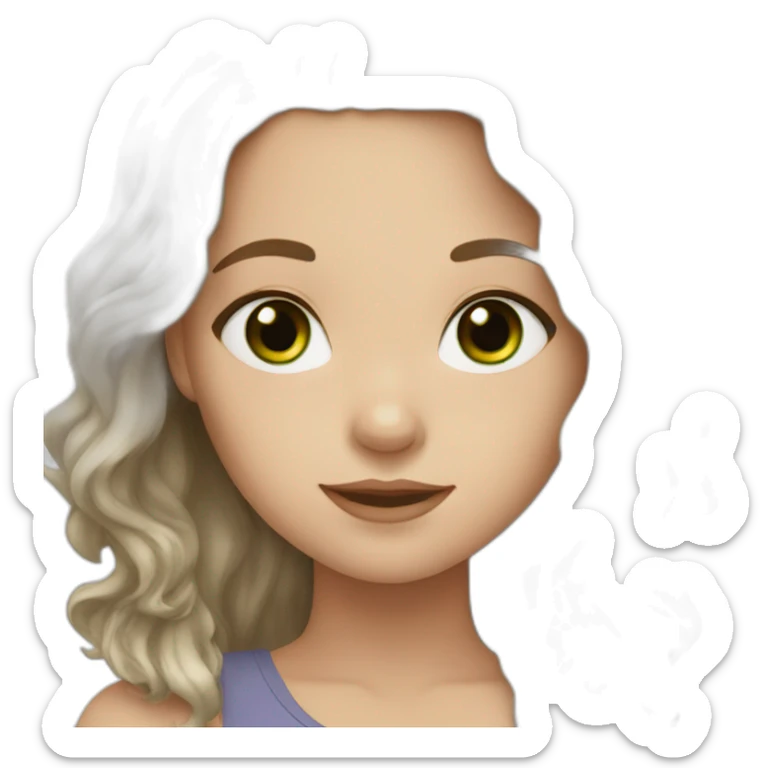 One white girl with long wavy brown hair and dark greeneyes sticker