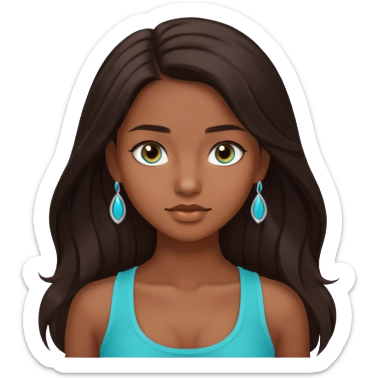 Forever Nenaa with long dark brown hair, cyan crop top, brown skin and eyes sticker