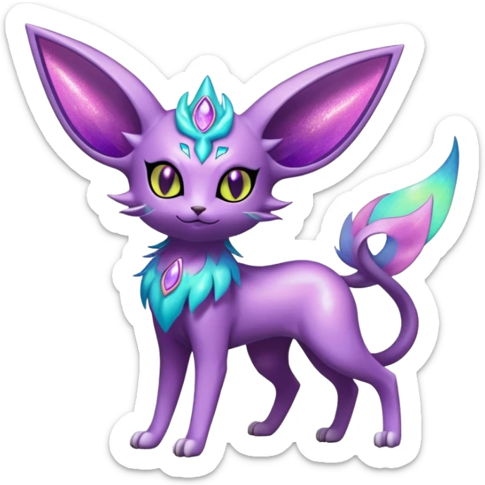Shiny Exotic Elemental Espeon-Persian-Pokémon-Fakémon-hybrid-creature (full body) sticker