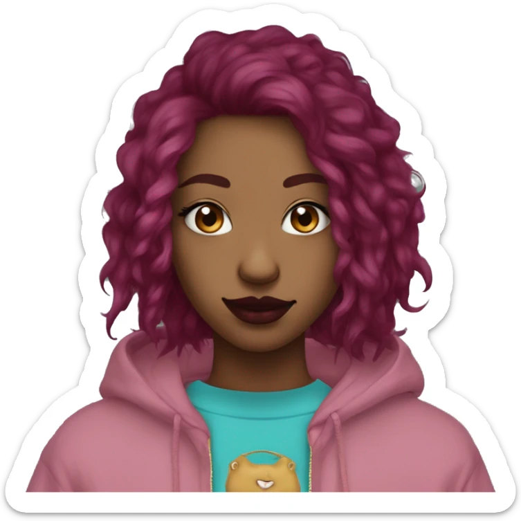 Deep pink maroon burgundy cyan dark hoodie fox coyote dyed hair and gold piercings nose piercing ear piercings sticker